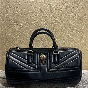 Kurt Geiger Black Quilted Barrel Satchel with Gold Accent